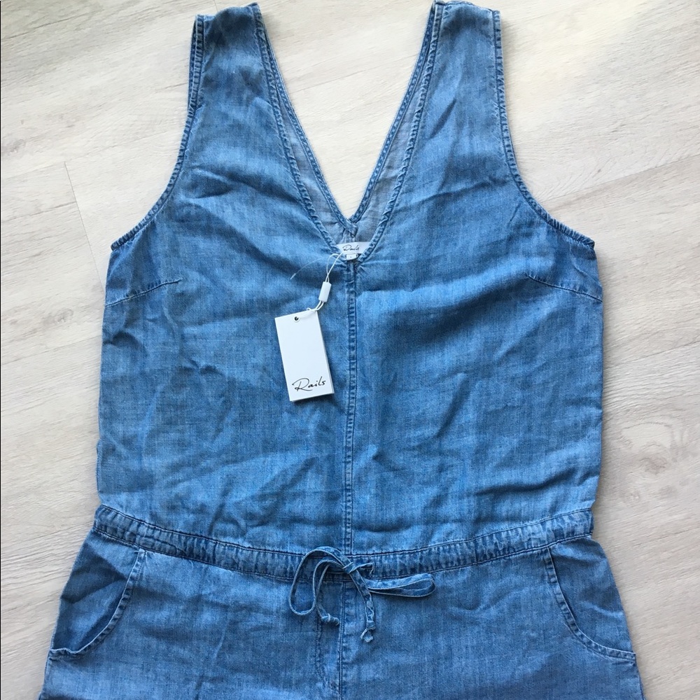 Rails Denim Blue Sleeveless V-Neck Jumpsuit Romper
